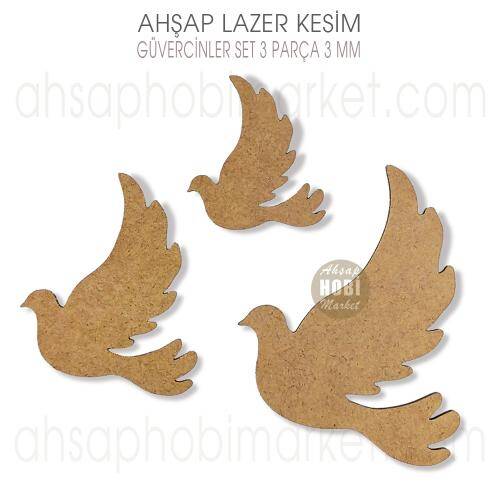 Uçan Güvercinler Süs Seti (3 Parça) Ahşap Lazer Kesim - 1
