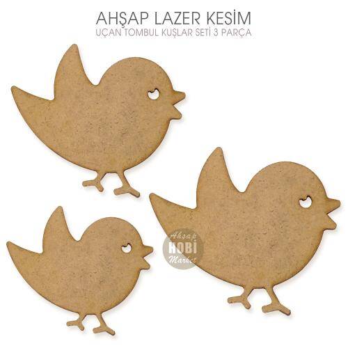 Uçan Tombul Kuşlar (3 Parça ) Lazer Kesim Ahşap Set - 1
