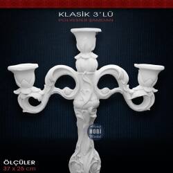 Üçlü Klasik Polyester Şamdan - SM1102 - Tual Hobi Sanat (1)