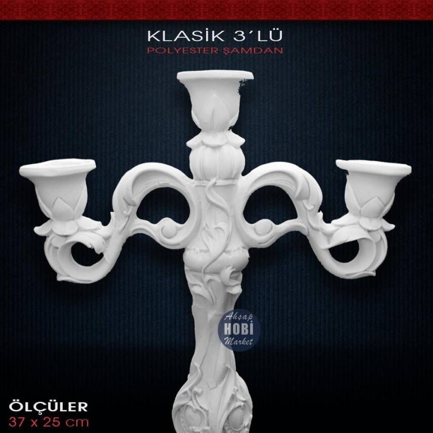 Üçlü Klasik Polyester Şamdan - SM1102 - 2