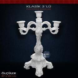 Üçlü Klasik Polyester Şamdan - SM1102 - Tual Hobi Sanat