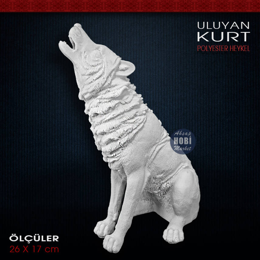 Uluyan Kurt Heykel Biblo (26x17 cm) Ham Polyester - 1