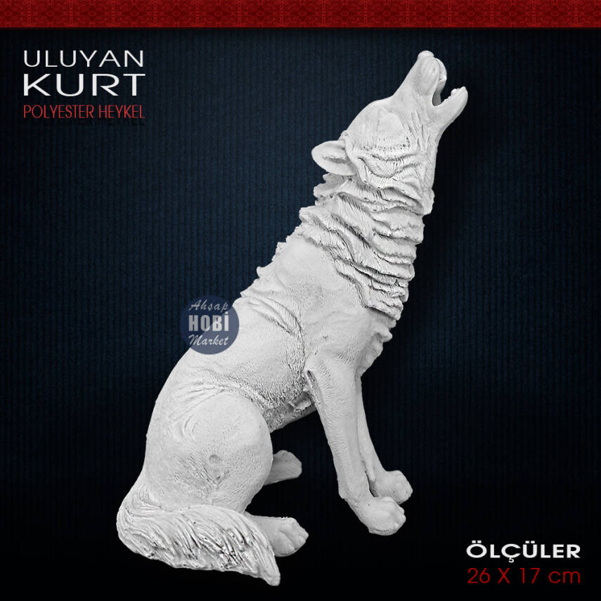 Uluyan Kurt Heykel Biblo (26x17 cm) Ham Polyester - 2