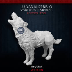 Uluyan Kurt Heykeli Yarı Kübik Biblo (20x16 cm) Ham Polyester - Tual Hobi Sanat