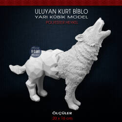 Uluyan Kurt Heykeli Yarı Kübik Biblo (20x16 cm) Ham Polyester - Tual Hobi Sanat (1)