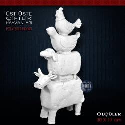 Üst Üste Çiftlik Hayvanları Biblo (30x17 cm) Ham Polyester - Tual Hobi Sanat
