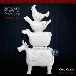 Üst Üste Çiftlik Hayvanları Biblo (30x17 cm) Ham Polyester - Tual Hobi Sanat (1)