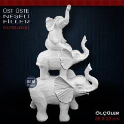 Üst Üste Neşeli Filler Biblo (35x23 cm) Ham Polyester - Tual Hobi Sanat