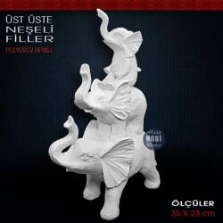 Üst Üste Neşeli Filler Biblo (35x23 cm) Ham Polyester - Tual Hobi Sanat (1)