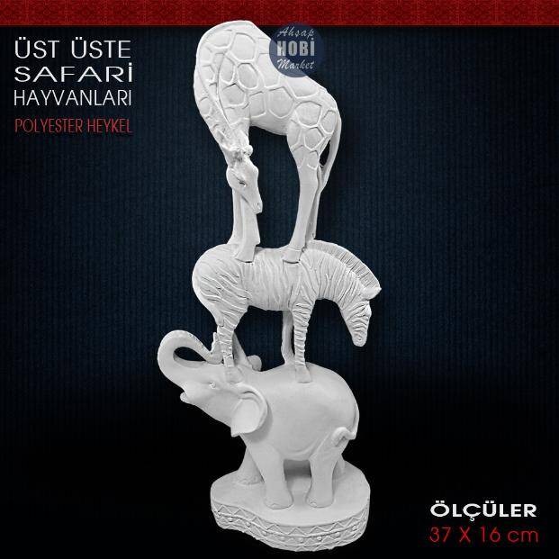 Üst Üste Safari Hayvanları Biblo (37x16 cm) Ham Polyester - 1