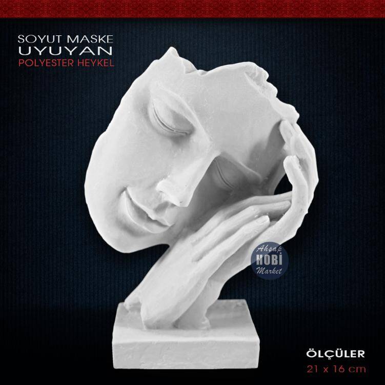 Uyuyan Adam Soyut Tekli Maske Heykeli (21x16 cm) Ham Polyester - 1