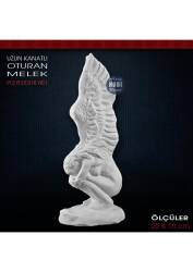 Uzun Kanatlı Oturan Melek Biblo (25x10 cm) Ham Polyester - Tual Hobi Sanat
