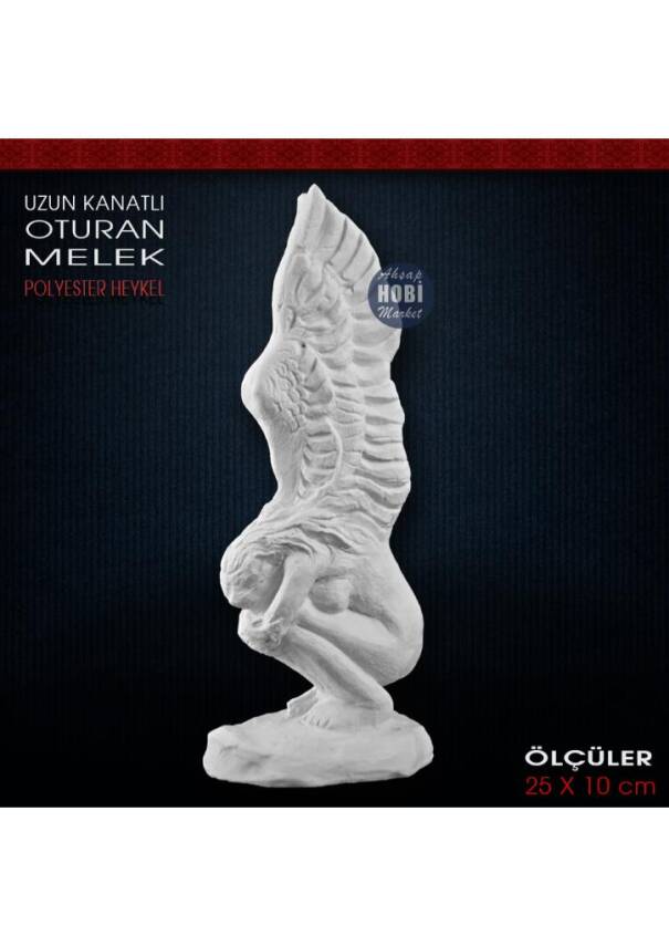 Uzun Kanatlı Oturan Melek Biblo (25x10 cm) Ham Polyester - 1