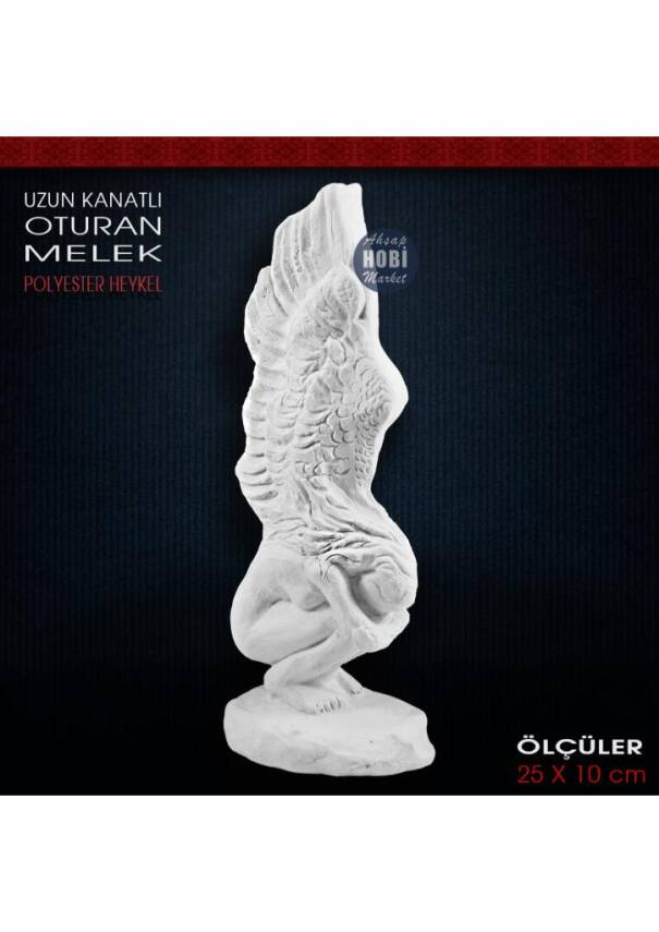 Uzun Kanatlı Oturan Melek Biblo (25x10 cm) Ham Polyester - 2