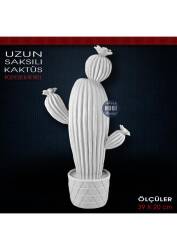 Uzun Saksılı Kaktüs Heykeli (39x20 cm) Ham Polyester - Tual Hobi Sanat