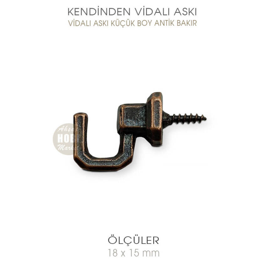 Vidalı Askı Küçük Boy (18x15 mm) Antik Oksit - 1