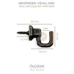 Vidalı Askı Küçük Boy (18x15 mm) Antik Oksit - Tual Hobi Sanat (1)