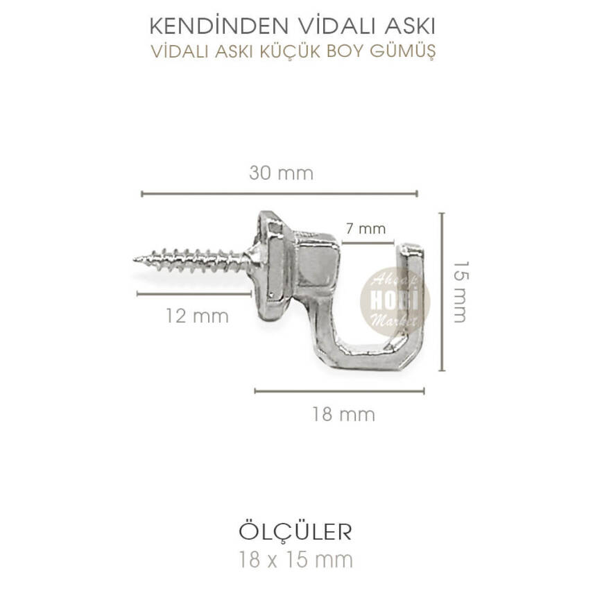 Vidalı Askı Küçük Boy (18x15 mm) Parlak Gümüş - 2