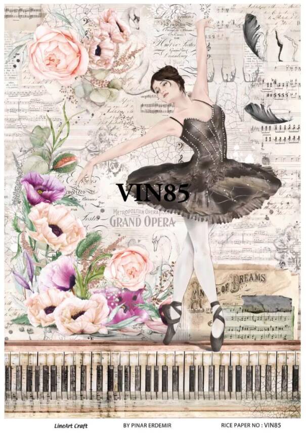 Vintage Balerin ve Çiçek Desenli Pirinç Dekopaj Model : VIN85 - 1