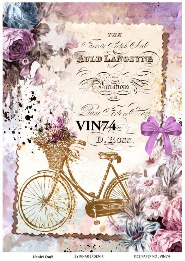 Vintage Bisiklet ve Çiçek Desenli Pirinç Dekopaj Model : VIN74 - 1