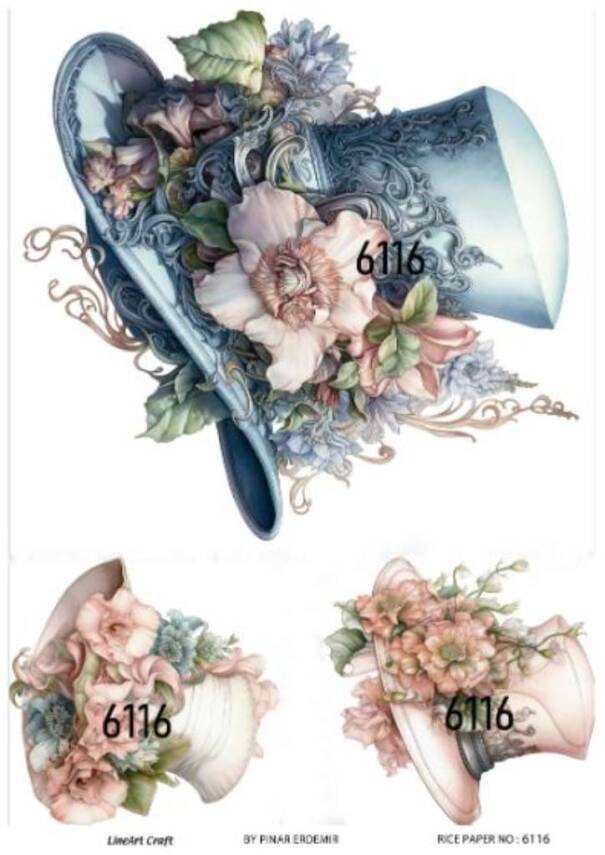 Vintage Çiçek ve Şapka Desenli Pirinç Dekopaj Model : 6116 - 1