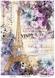Vintage Eyfel Kulesi ve Çiçek Desenli Pirinç Dekopaj Model : VIN77 - Line Art