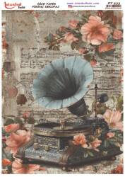 Vintage Gramafon Desenli Pirinç Dekopaj Model : PT 0533 - Tual Hobi Craft İst