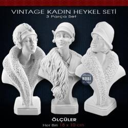 Vintage Kadın Biblo Seti (3 Parça) Ham Polyester - Tual Hobi Sanat