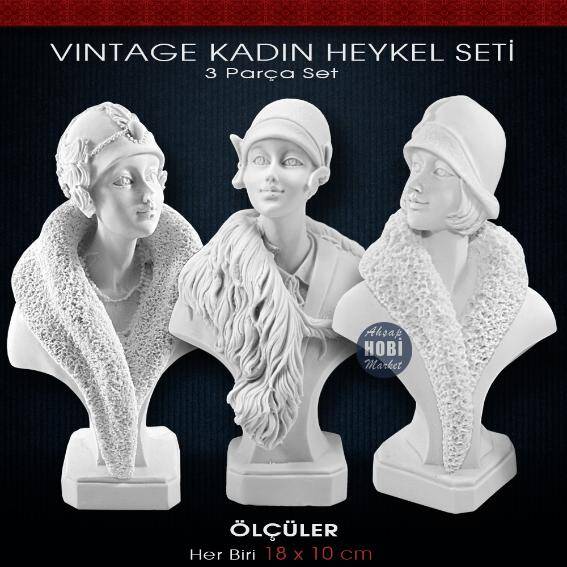 Vintage Kadın Biblo Seti (3 Parça) Ham Polyester - 1