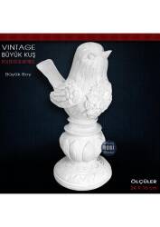 Vintage Kaideli Büyük Kuş Biblo (24x16 cm) Ham Polyester - Tual Hobi Sanat