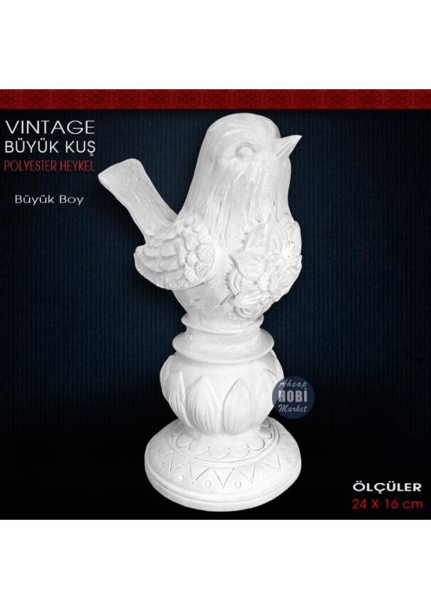 Vintage Kaideli Büyük Kuş Biblo (24x16 cm) Ham Polyester - 1