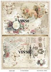 Vintage Kelebek Çiçek ve Kadın Desenli Pirinç Dekopaj Model : VIN50 - Line Art