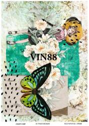 Vintage Kelebek Çiçek ve Kadın Desenli Pirinç Dekopaj Model : VIN88 - Line Art