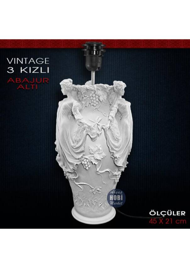 Vintage Kız Figürlü Abajur Altı (45x21 cm) Ham Polyester - 1