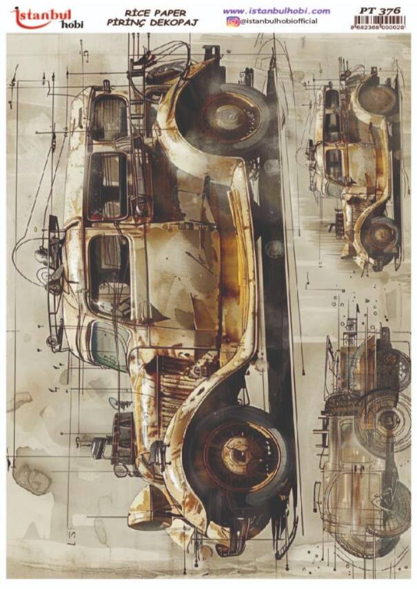 Vintage Klasik Otomobil Desenli Pirinç Dekopaj Model : PT 0376 - 1