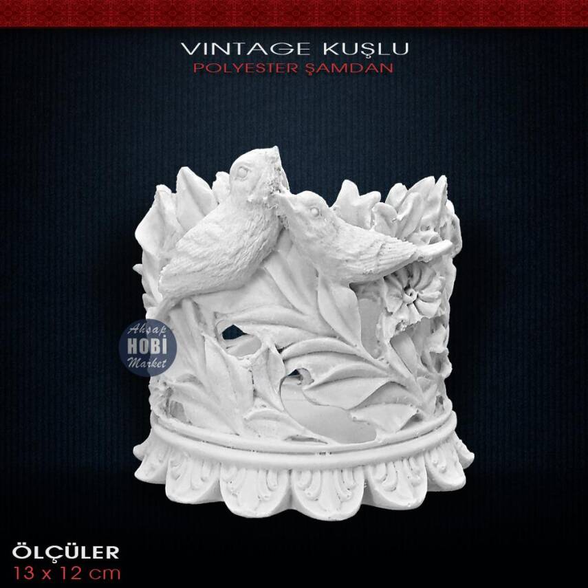 Vintage Kuşlu Kalın Mumluk Şamdan (13x12cm) - 1