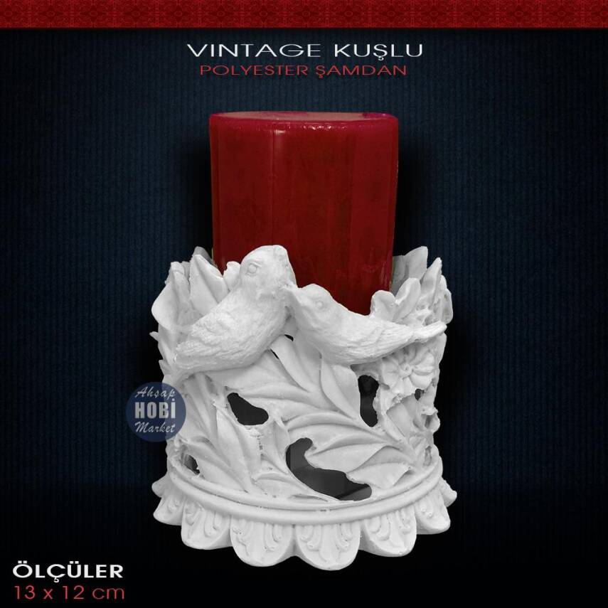 Vintage Kuşlu Kalın Mumluk Şamdan (13x12cm) - 2