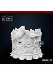 Vintage Kuşlu Şaraplık Şişe Tutucu (13x12 cm) Ham Polyester - Tual Hobi Sanat