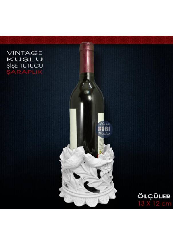 Vintage Kuşlu Şaraplık Şişe Tutucu (13x12 cm) Ham Polyester - 2