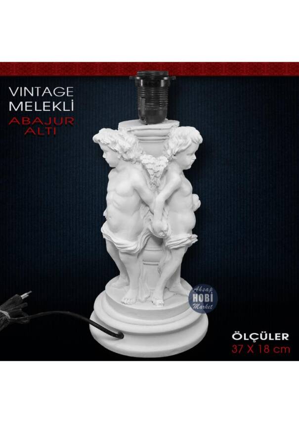 Vintage Melekli Abajur Altı (37x18 cm) Ham Polyester - 1