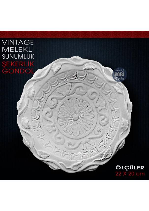 Vintage Melekli Sunumluk Gondol Şekerlik (22x20 cm) Ham Polyester - 2