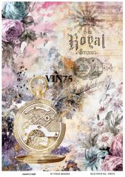 Vintage Saat ve Çiçek Desenli Pirinç Dekopaj Model : VIN75 - Line Art