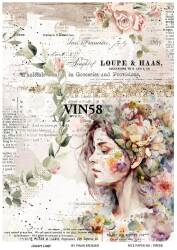 Vintage Yazı Çiçek ve Kadın Desenli Pirinç Dekopaj Model : VIN58 - Line Art