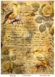 Vintage Yazı Kuş ve Çiçek Desenli Pirinç Dekopaj Model : 6097 - Line Art