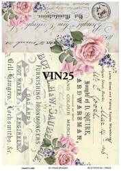 Vintage Yazı ve Çiçek Desenli Pirinç Dekopaj Model : VIN25 - Line Art