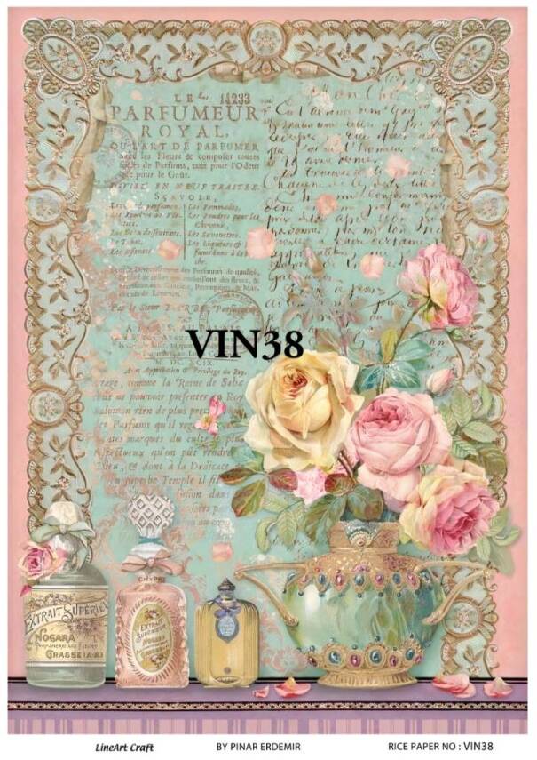 Vintage Yazı ve Çiçek Desenli Pirinç Dekopaj Model : VIN38 - 1