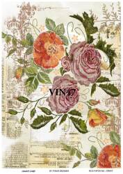 Vintage Yazı ve Çiçek Desenli Pirinç Dekopaj Model : VIN47 - Line Art