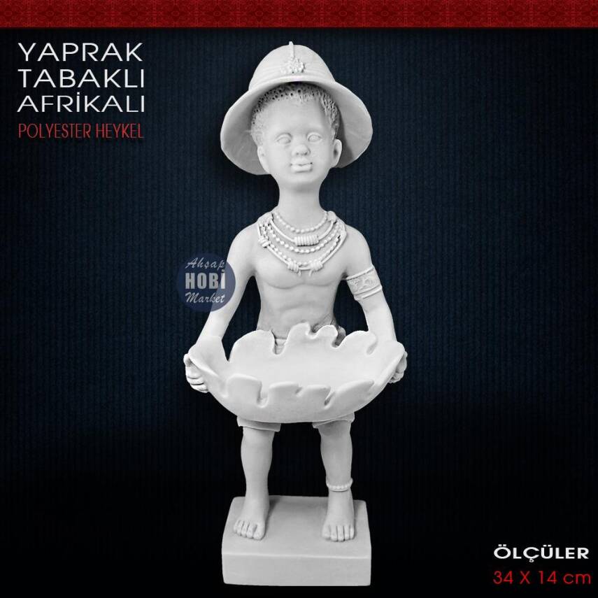 Yaprak Tabaklı Afrikalı Biblo Sunumluk (34x14 cm) Ham Polyester - 1