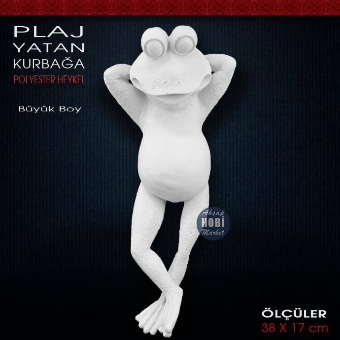 Yatan Güneşlenen Kurbağa Heykeli (38x17 cm) Ham Polyester - 2