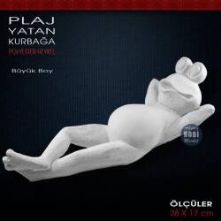 Yatan Güneşlenen Kurbağa Heykeli (38x17 cm) Ham Polyester - Tual Hobi Sanat